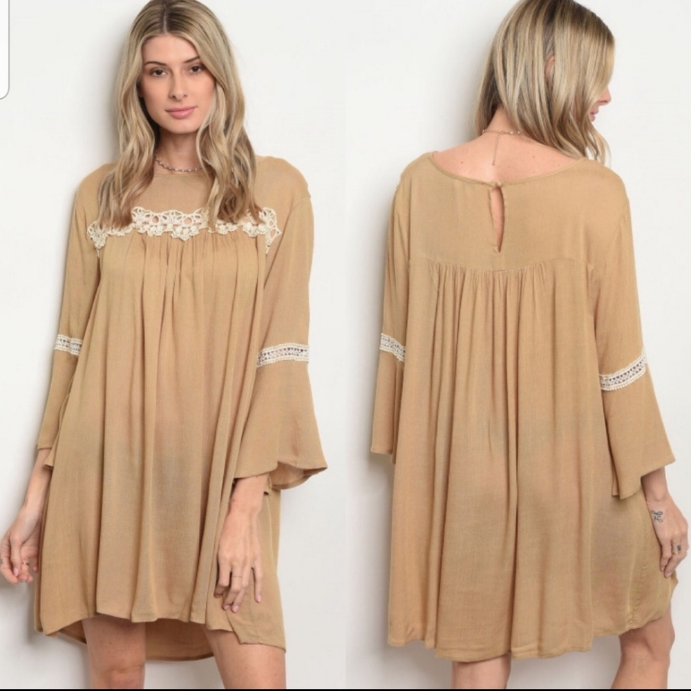 Bohemian Semi-Sheer Lightweight Tunic/Mini Dress  Keyhole Back/Bell Sleeves 3xHP